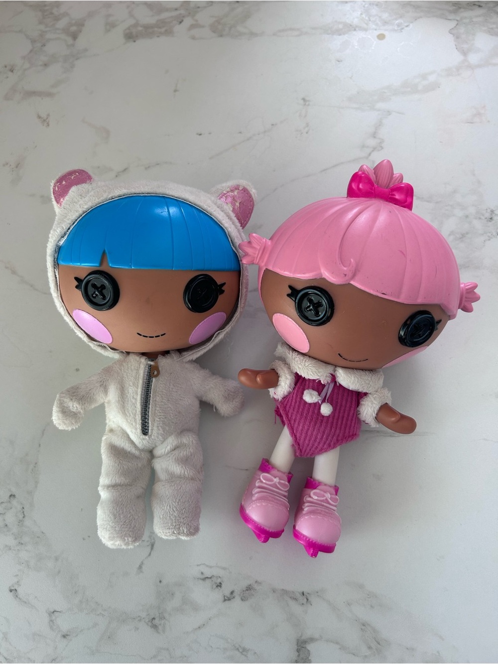 Lot of 2Lalaloopsy-Inspired Pink and Blue Button-Eye Doll Set - Girls' Play Toys